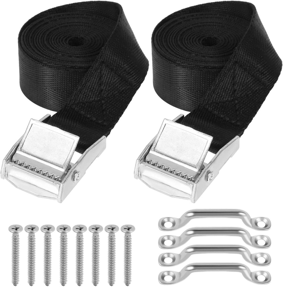 Batterij Sjorbanden - Bevestigingsriemen Camper - Accu Vastzetten - Slijtvast Nylon - 200 cm - Zilver Zwart