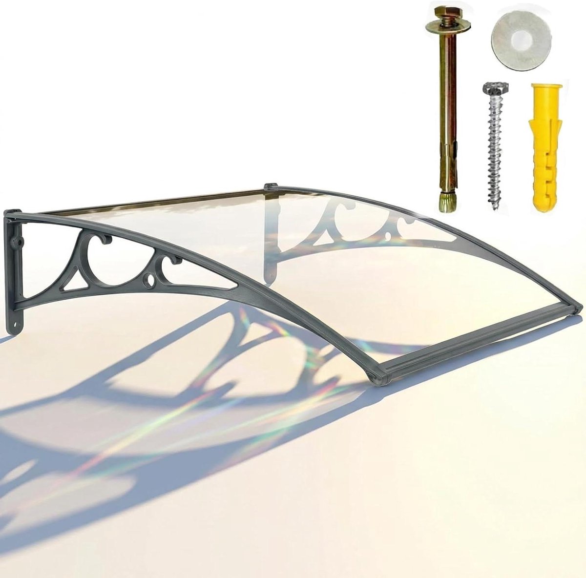 Veranda Luifel - Regenonderdak Deur - Buiten Beschermen - Geluidsarm Polycarbonaat - 150 x 60 cm - Antracietgrijs/transparant