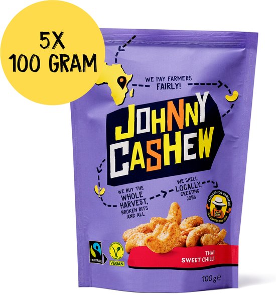 Johnny Cashew - Cashewnoten - Thai Sweet Chilli - 5 x 100 gram
