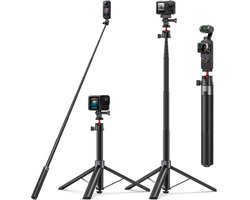 Namajunas - Selfie stick - Statief camera - Selfiestick voor DJI Osmo Pocket 4/3, DJI Action 5 Pro/4, Insta 360 X5/X4, GoPro Hero 13/12/11/10/9 Black, Action camera - Accessoires - Tripod - 2-in-1 reisstatief - Houder 170 cm - Inclusief adapter