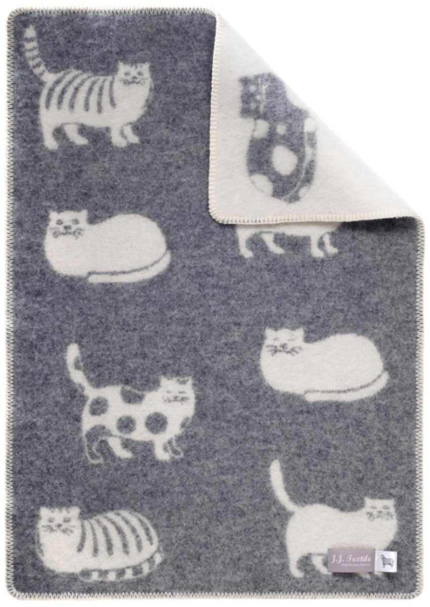 JJ Textile Wollen Babydeken - CAT (Grijs) 65x90cm - Wieg Ledikant