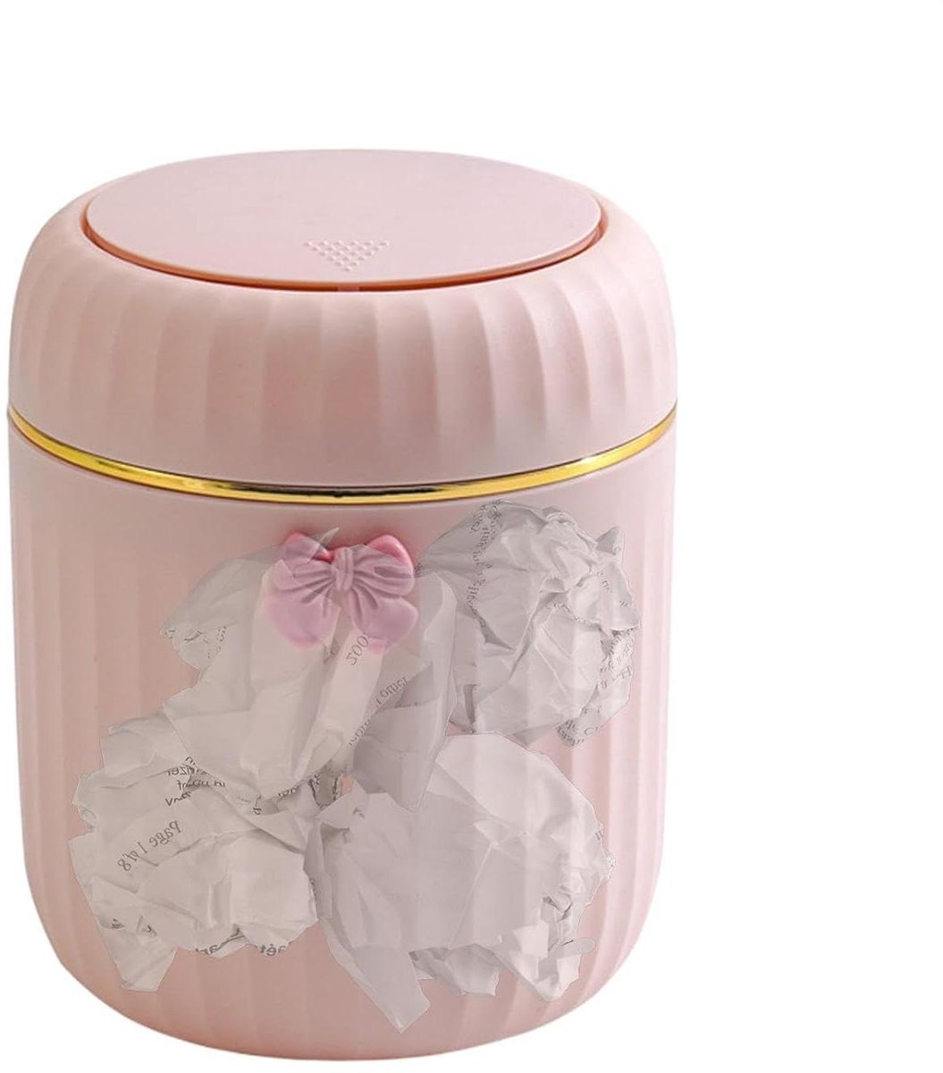 Tafel afvalemmer - Mini organizer - Bureau netheid - Veerdrukafdekking - 16.5 cm hoog - Roze