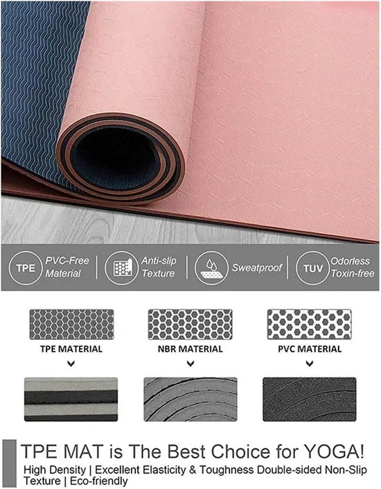 Dikke Yogamat - Trainingsmat Fitness - Thuis Sporten - Dubbelzijdig Antislip - 72 x 24 inch - Roze — afbeelding 3