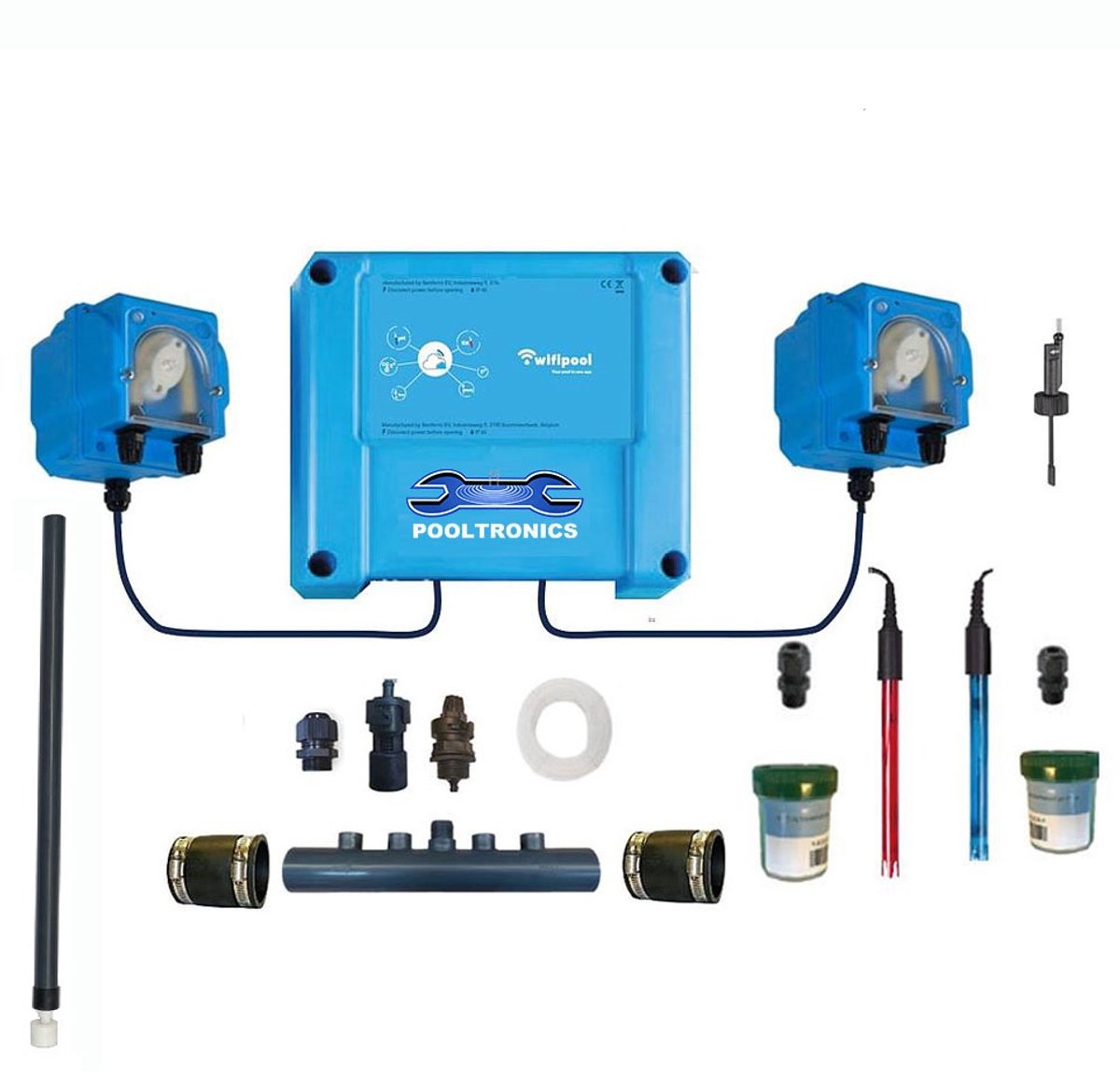 POOLTRONICS Automatisch pH & Chloor Doseersysteem Zwembad met Wifi – Zwembad Waterbehandeling – pH Redox Controller – Automatische Dosering – Zelfbouwpakket Met Flow Switch / Level Switch