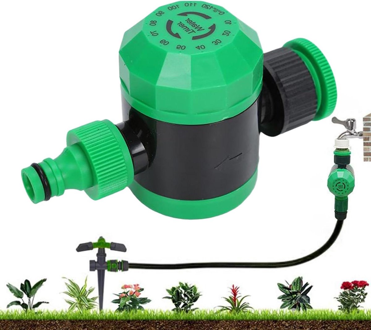 Tuinslang Watertimer - Automatische bewatering - Gazon onderhouden - Mechanische bediening - 120 minuten instelbaar - Grijs