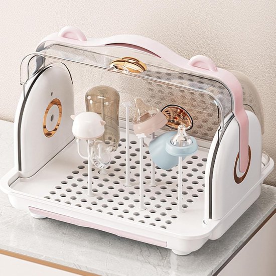 Fles Drogen - Babyflessen Organizer - Hygiënisch Drogen - Stofdichte Deksel - 36x29x30CM - Roze — afbeelding 5