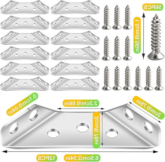 Robuuste Hoekverbindingen van RVS - 12 Stuks, Metalen Hoeksteunen voor Meubelconstructie, Ideaal voor Houten Planken en Bedhoeken — afbeelding 5