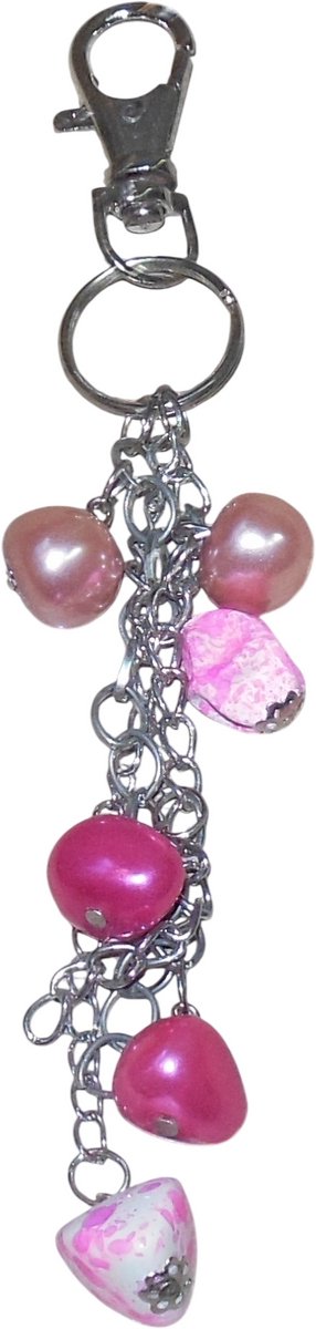Sleutelhanger met steentjes roze tinten