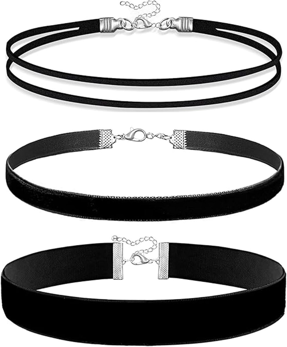 Set van 3 Choker Halskettingen voor Vrouwen, Zwarte Fluwelen Kraag, Gothische en Vintage Accessoires voor Feestjes en Kostuums