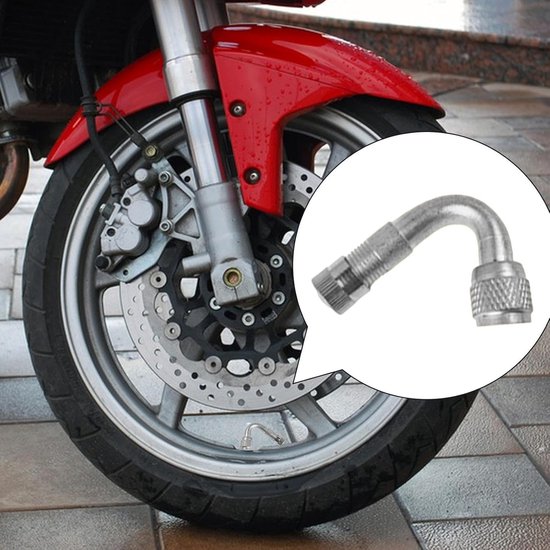 Ventielverlenger Fietsband - Motorband Adapter - Banden Oppompen - 90 Graden Gebogen - 40 mm Lengte - Zilver — afbeelding 2