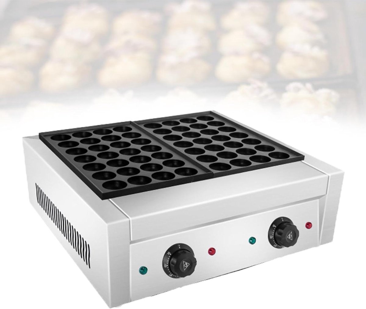 Poffertjesapparaat Elektrisch - Mini Pancake Maker - Horeca Productie - Snel Opwarmen - 52x30x20 cm - Zilver