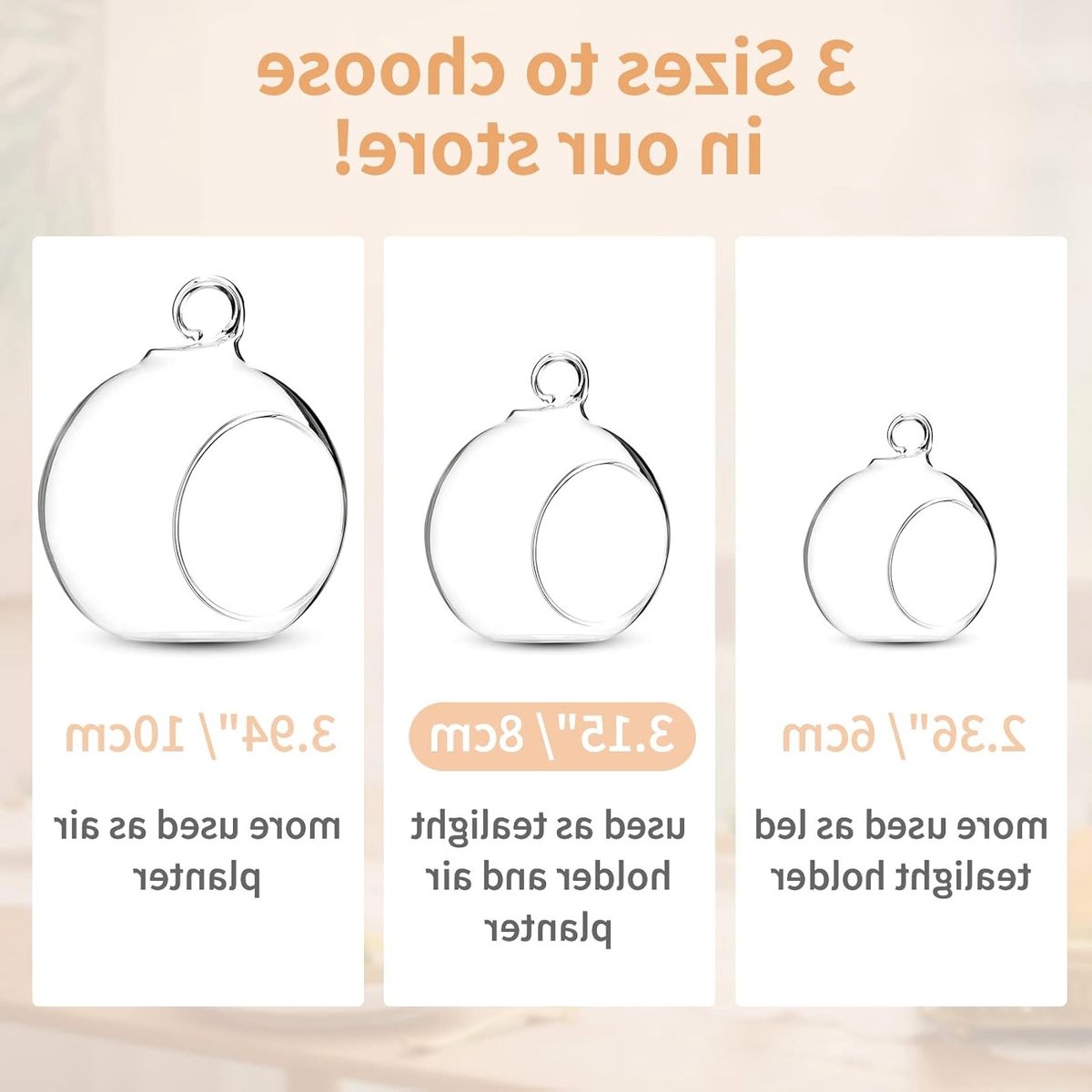 Hanging Glass Sphere Tealight Candlesticks - 8 cm - Set van 8 - Decoratie voor Bruiloften, Halloween en Kerst - Binnen en Buiten Gebruik - Stijlvolle Theelicht Houder Decoraties — cadeau in Cadeau-ideeën - foto 3