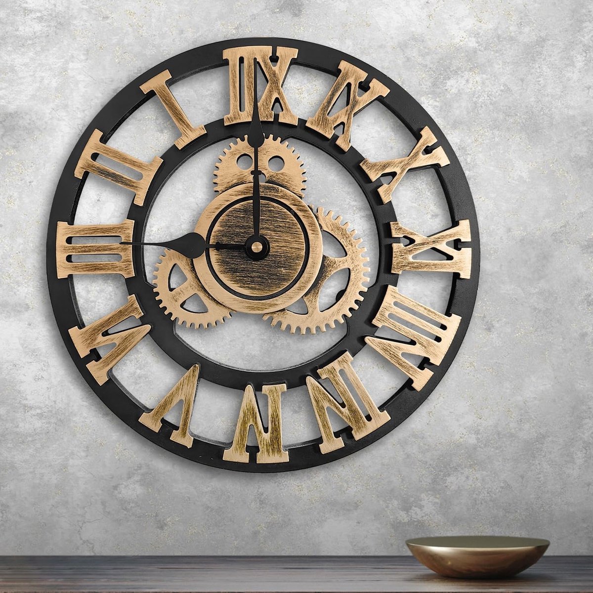Stille Wandklok van 30 cm met 3D Tandwielen en Romeinse Cijfers voor Vintage Interieur Decoratie in Huis, Kantoor of Restaurant