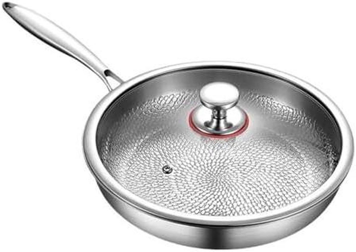 Titanium Antiaanbakpan - Gehamerde Koekenpan - Gezond Koken - Krasbestendig Oppervlak - 28 cm - Grijs