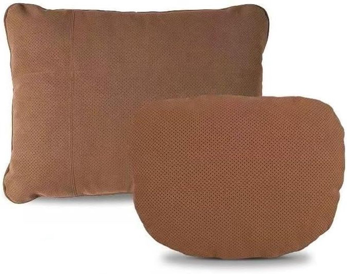 Hoofdsteun en Lendensteun - Nekkussen Rugkussen - Comfortabel Rijden - Ergonomisch Ademend Ontwerp - 2 Stuks - Bruin