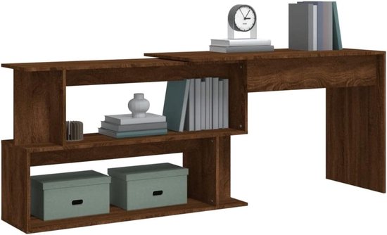 Gaming bureau - Hoektafel werktafel - Thuiswerken gamen - Draaibaar ontwerp - 200x50x76 cm - Bruin eiken — afbeelding 3