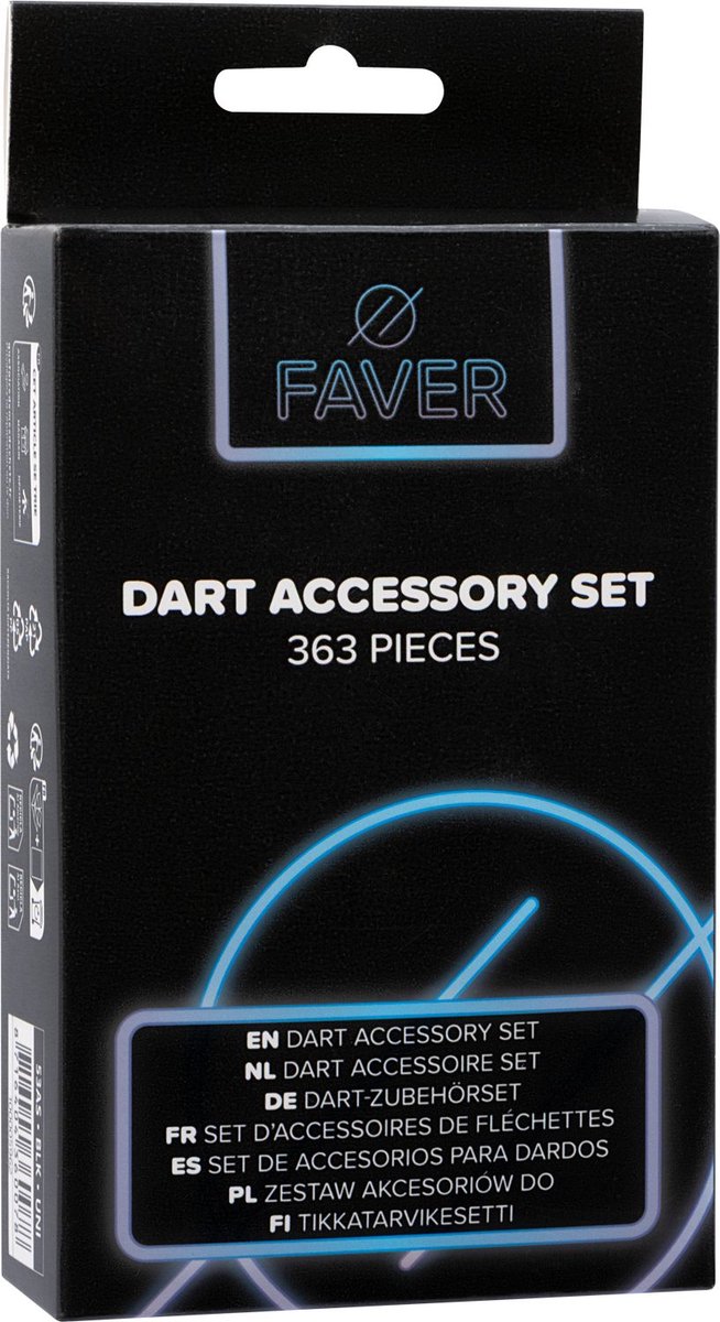 Faver Dart Accessoire Set 363 Stuks - Aluminium/Nylon shafts - Check-out card - Dartset van Faver — afbeelding 3