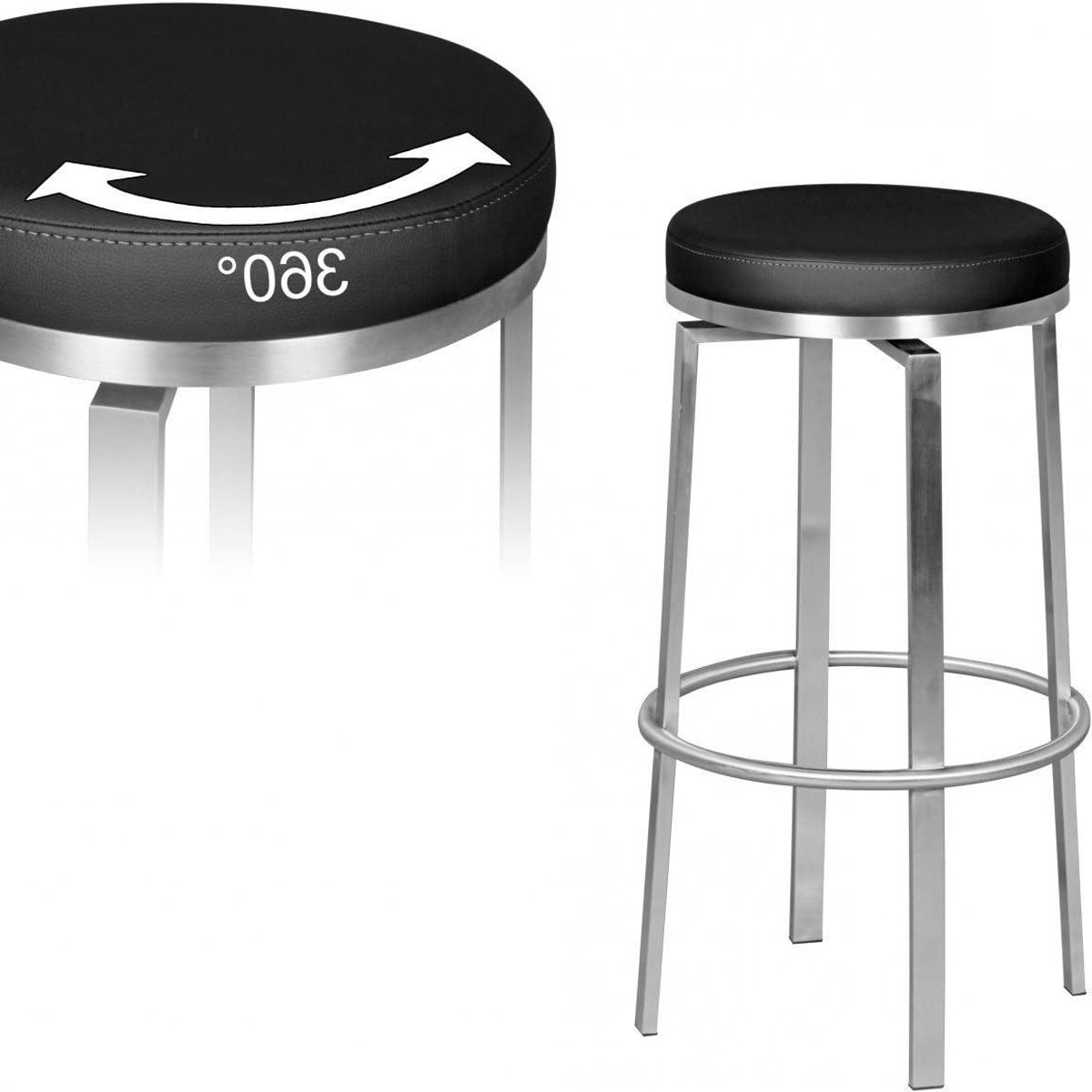 Barkruk - Bistrostoel Hocker - Thuisbar Gebruik - 360 Graden Draaibaar - 76 cm Zithoogte - Zwart