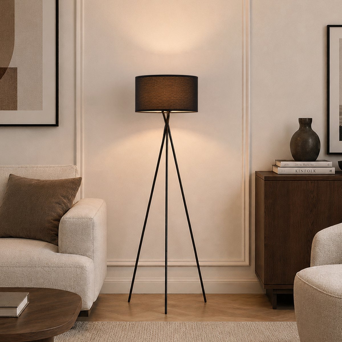 Home Sweet Home - Zwart Moderne Vloerlamp - 138 cm - Inclusief E27 Lichtbron – Staande lamp voor Woonkamer en Slaapkamer