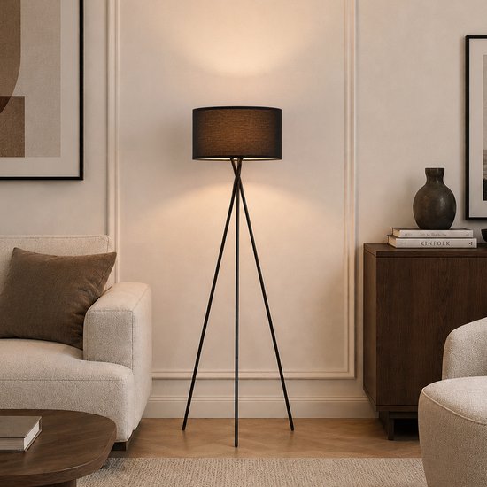 Home Sweet Home - Zwarte Moderne Vloerlamp - 138 cm - met Voetschakelaar - Inclusief LED E27 Lichtbron - voor Woonkamer en Slaapkamer