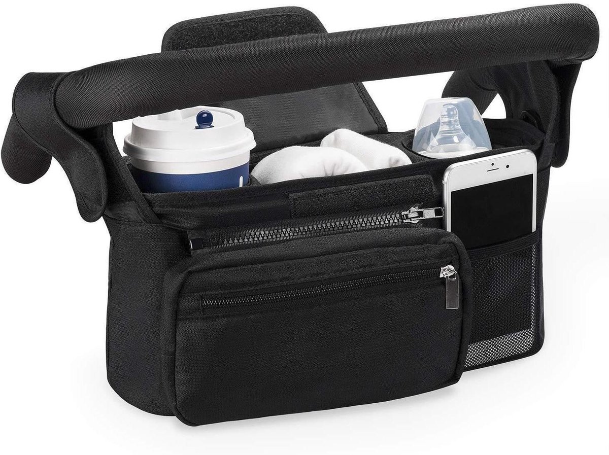 Kinderwagen Organizer - Buggy Tas - Baby Benodigdheden - Universeel Passend - 33x11x17CM - Zwart