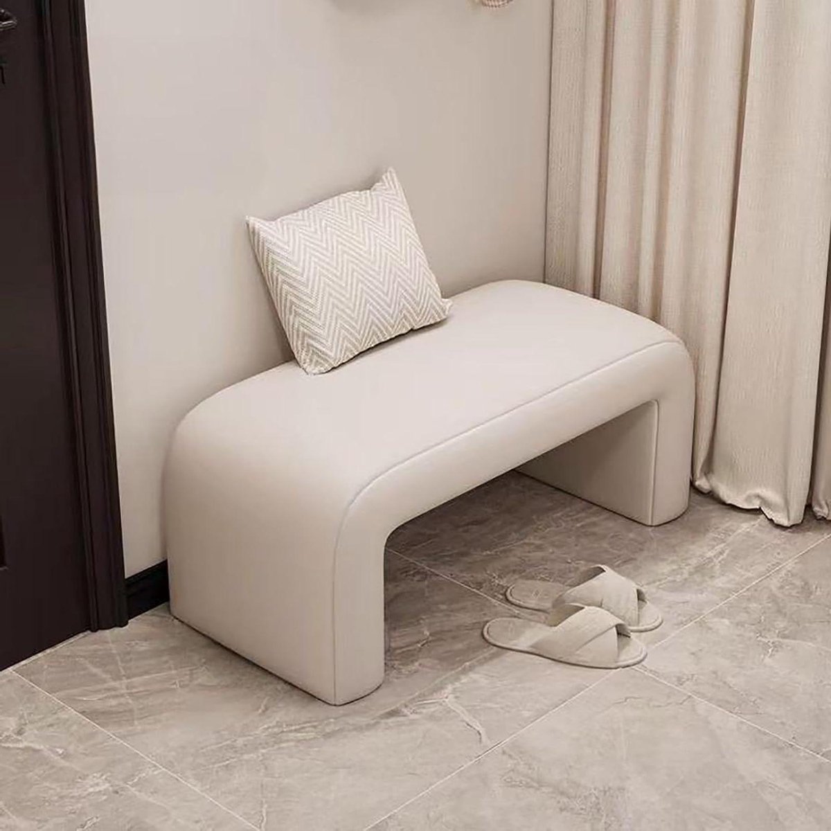 Houten Schoenenbank - Opbergbankje Entree - Zitcomfort Entree - Gestoffeerd Schuimkussen - 60 cm Lengte - Ivoor