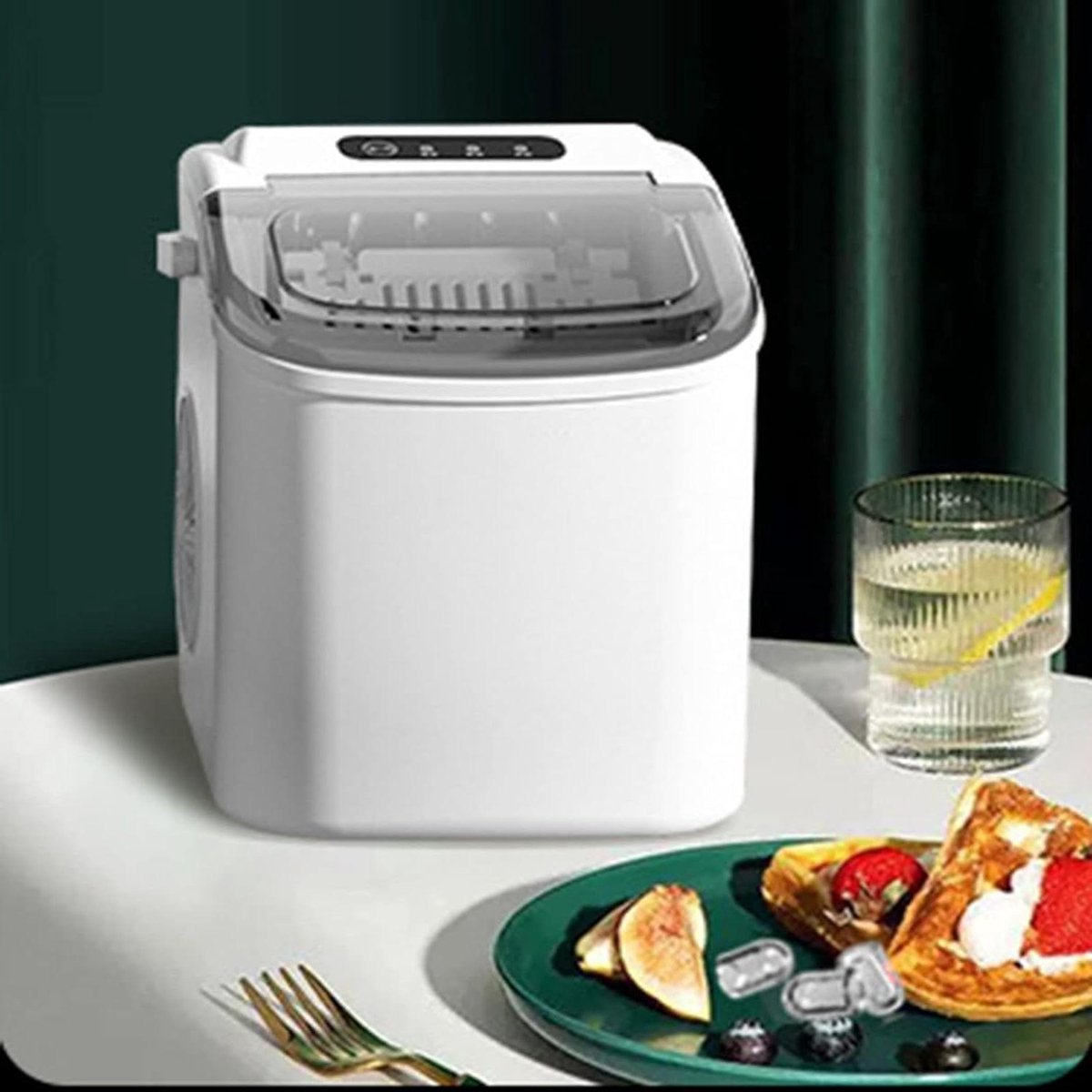 IJsmachine Commercieel - Kleine ijsmaker - Snelle ijsproductie - Automatische ronde ijsblokjes - 35 x 25 x 25 cm - Wit