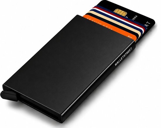 Walletstreet Uitschuifbare Pasjeshouder - Walletstreet Aluminium Creditcardhouder Card Protector Anti-Skim/ RFID Card Protector 8 Pasjes – Zwart Black