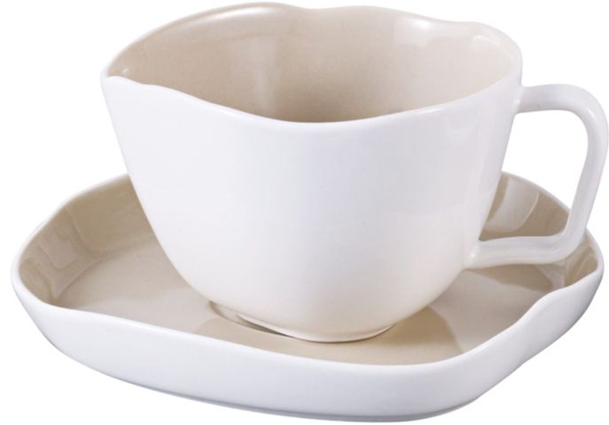 Bricard Bonnes Espressoset - 12-delig - Wit/Taupe - 125ml - Porselein - Kleine Koffiekopjes