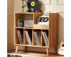 Platenspeler Stand - Platenspeler Meubel - Hout - Vinyl Opbergsysteem voor LP's - Platenkast - LP Record Holder - Display Rek voor Draaitafel, Boeken & Tijdschriften - Platenspelerstandaard - Vintage Bruin & Zwart - Audio Meubel
