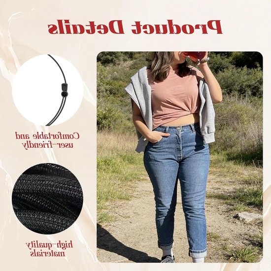 Verstelbare Tailleband voor Dames, 2 Stuks, Geschikt voor Crop Tops, Shirts en Sweaters, Geen Gaten, Zwart, Ideaal voor Yoga en Sportactiviteiten — afbeelding 2