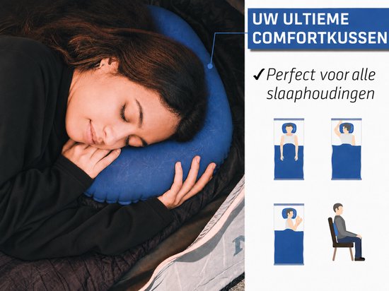 Opblaasbaar Reiskussen - Kampeer Kussen - Lichtgewicht Nekkussen - Compact Hoofdkussen met Draagtas - Donkerblauw — afbeelding 4