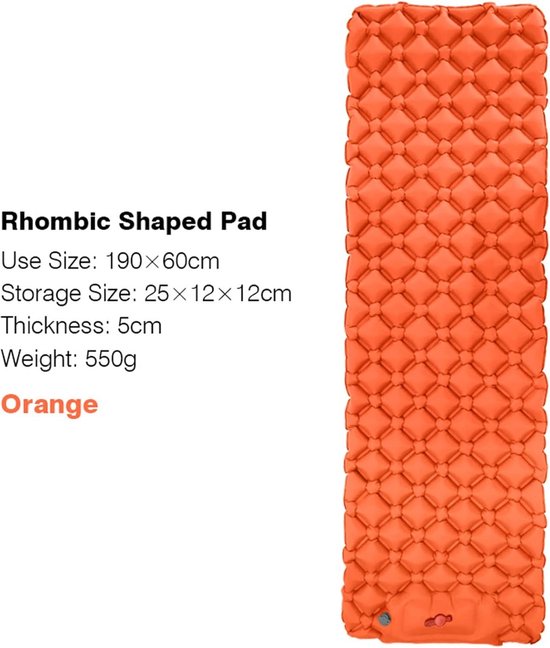 Zelfopblazende Slaapmat - Luchtmatras Kamperen - Comfortabel Slapen - Ingebouwde Voetpomp - 1 minuut opblazen - Oranje — afbeelding 3