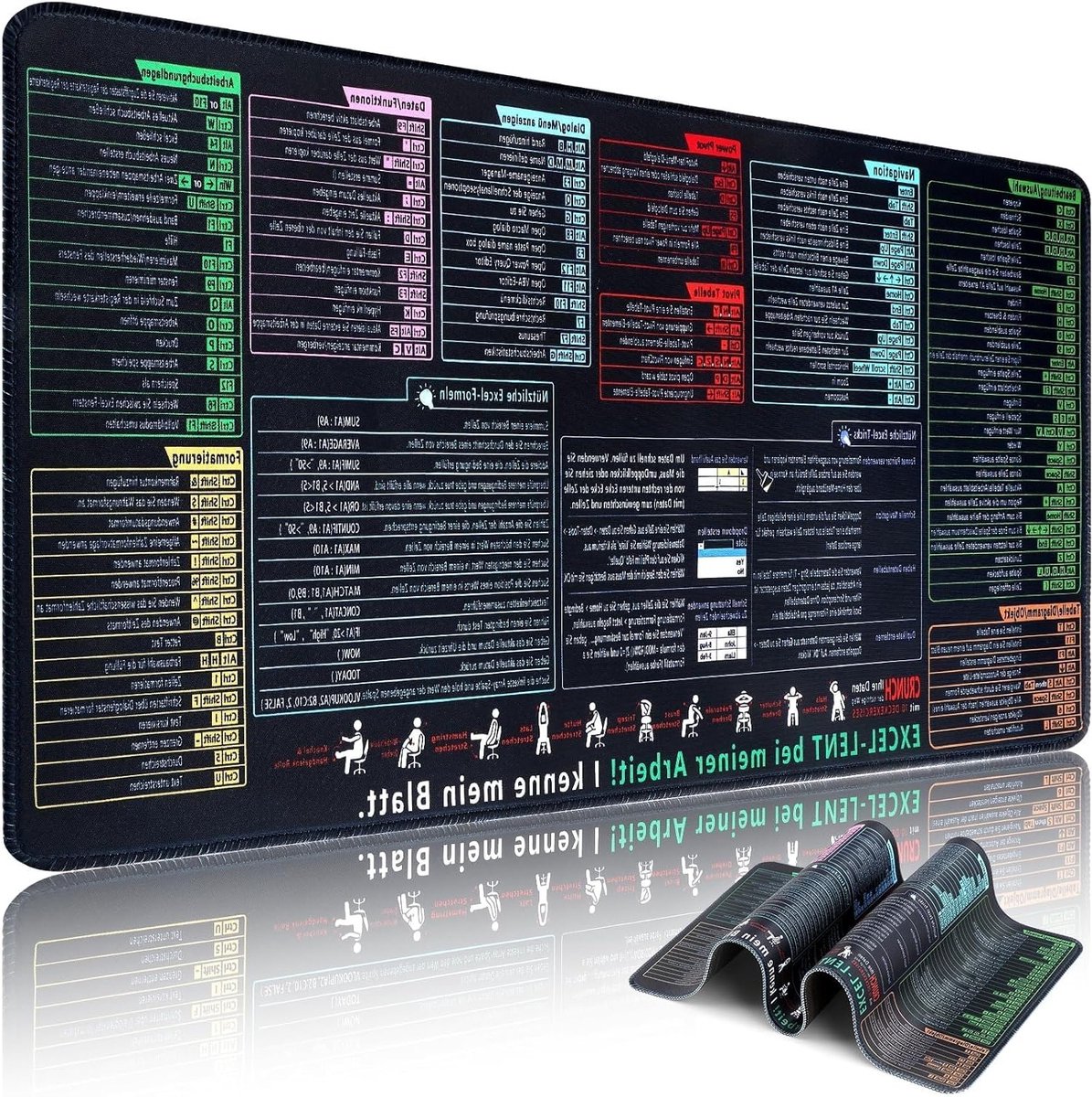 SnelShoppen - Bureauonderlegger XXL Muismat Duits 800x300mm met Excel Shortcuts, Antislip, Voor Word/Office/Windows, Ideaal voor Kantoor en Thuisgebru