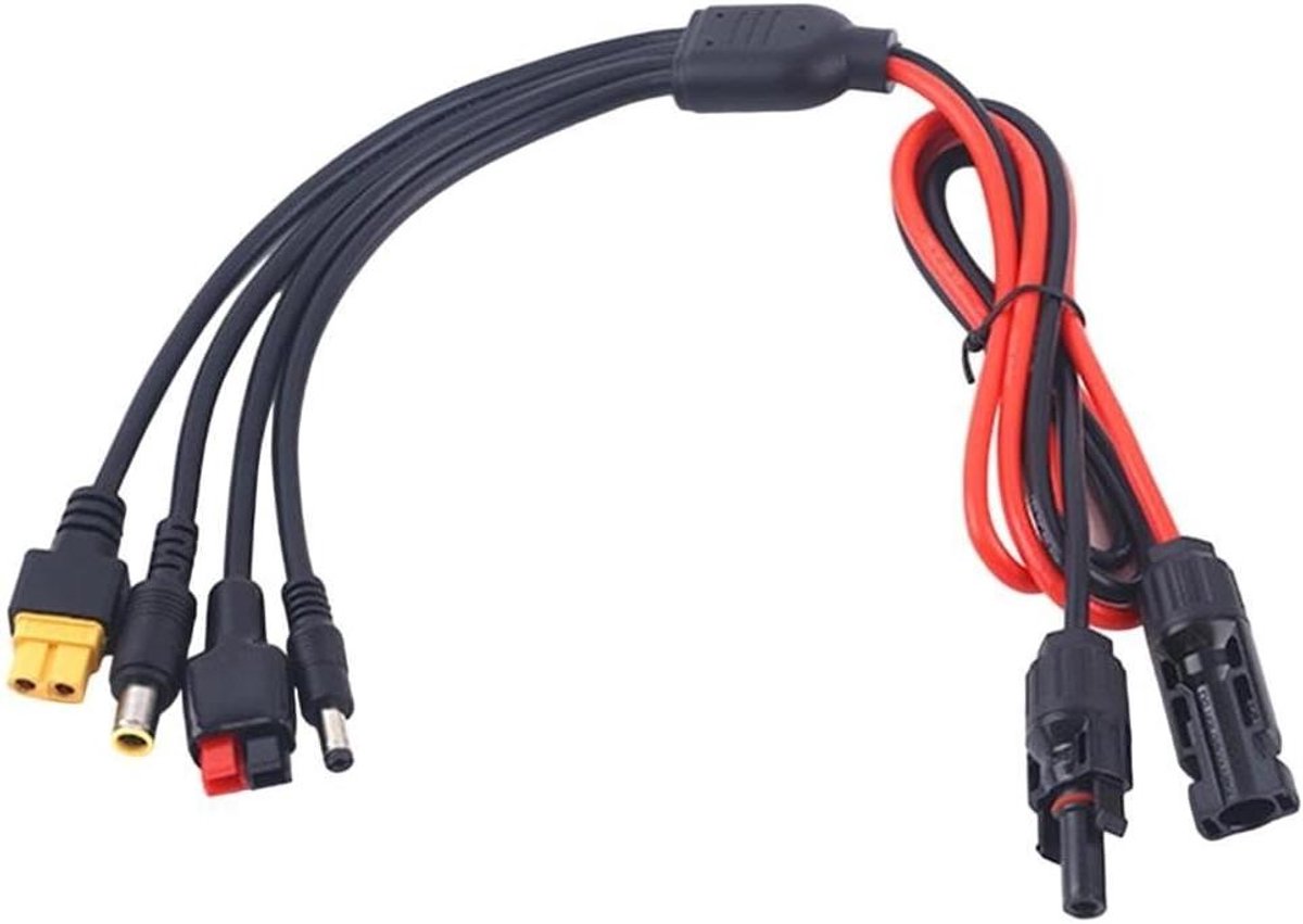 Zonnepaneel Adapter Kabel - Laadkabel Set - Energie Opladen - 4-in-1 Verbindingen - 12-18AWG - Zwart