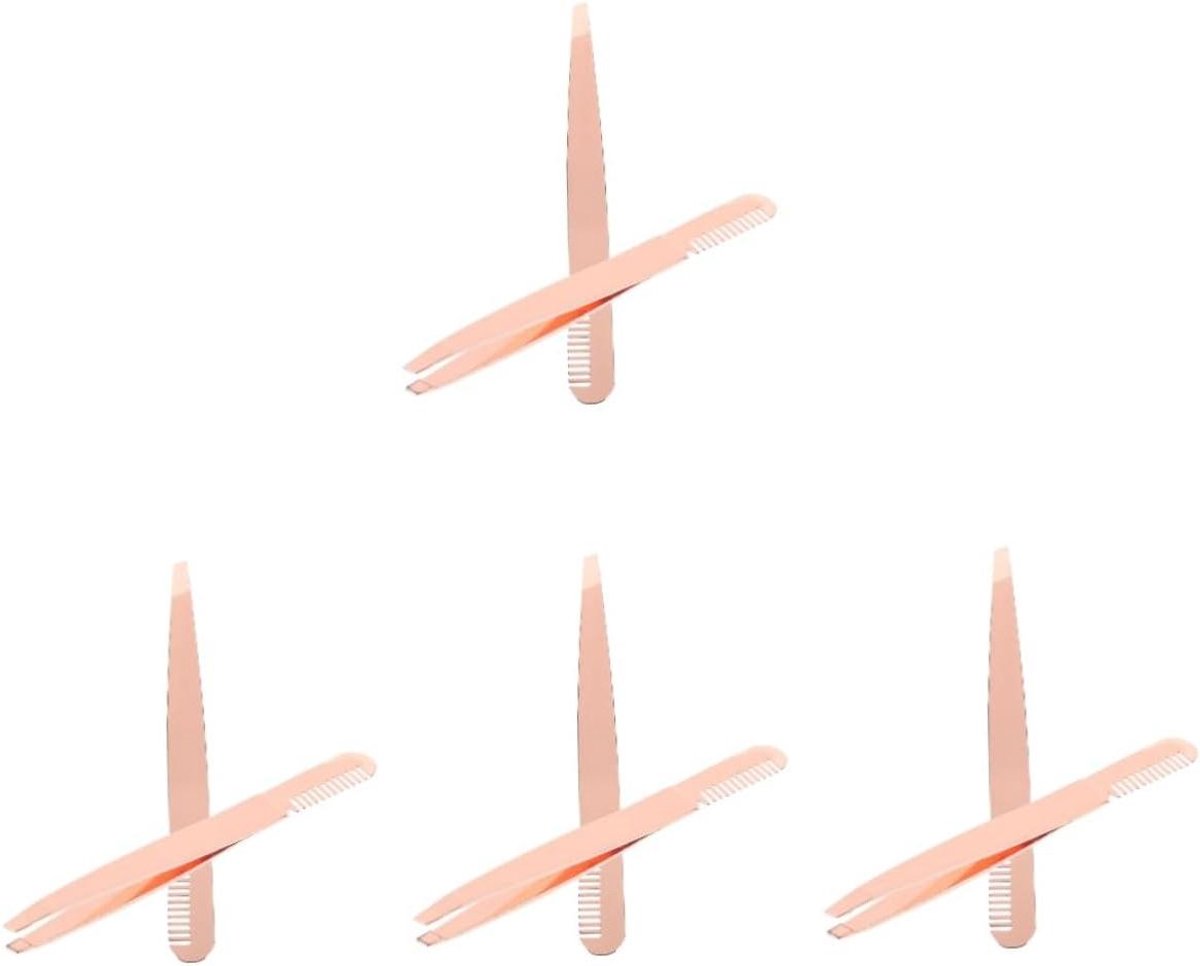 Pincet Set - Wenkbrauw Pincet - Gezichtshaar Verwijderen - Roestvrij Staal - 10 cm - Roségoud