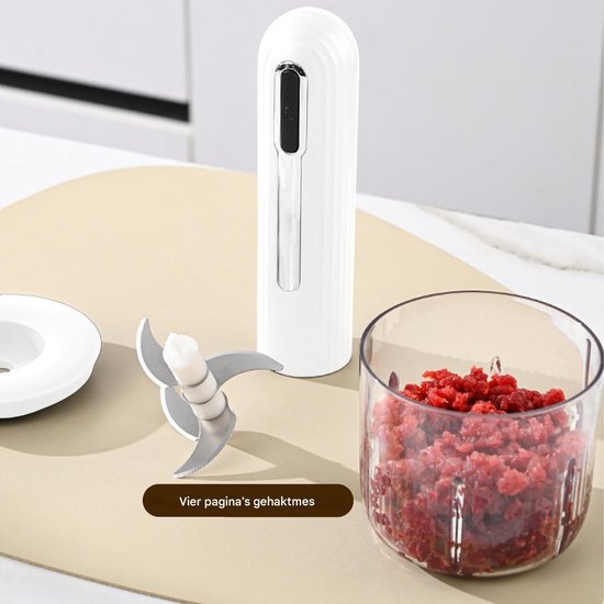 Elektrische Keukenmachine - Knoflookhakker Mini - Snel Ingrediënten Verwerken - USB-oplaadbaar Draadloos - 400 ml Kom - Wit — afbeelding 5