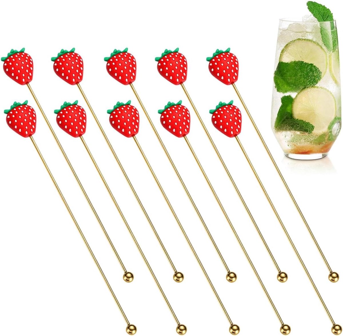 Roerstaafjes Cocktail - Mengroerder Drank - Dranken Mengen - Anti-slip Handvat - 10 Stuks - Goud