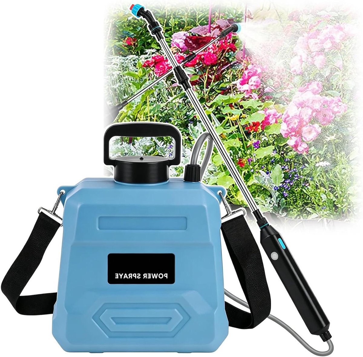 Elektrische Tuinsproeier - Accu Rugsproeier Onkruidsproeier - Gazon Onderhouden - 3 Sproeikoppen - 8L - Blauw