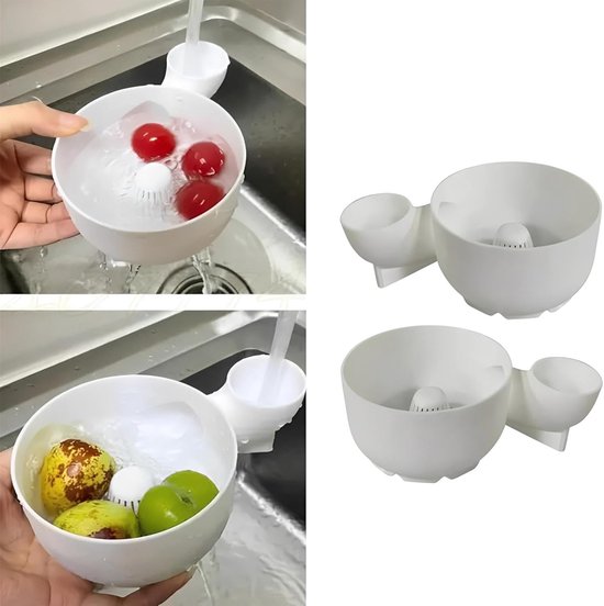 Fruitspinner - Bessenwaskom Salade Zeef - Fruit Reinigen - Snelle Centrifugale Rotatie - 20x13.5x7.5cm - Wit — afbeelding 5