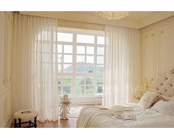 Voile gordijnen - Vitrage panelen - Woonkamer decoreren - Halftransparant design - 137x229 cm - Beige