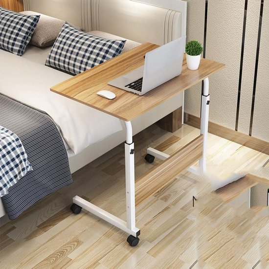 Laptoptafel met Wielen - Nachtkastje Tafel - Werken op Bank - In Hoogte Verstelbaar - 80x50cm - Houtkleur — afbeelding 3