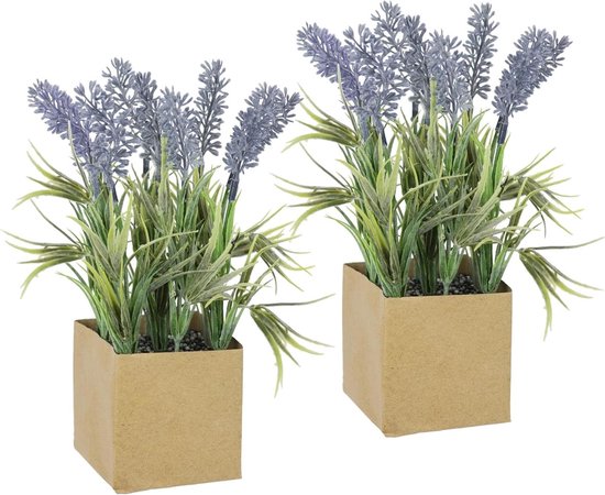 Kunstlavendel in pot - Nep lavendel Decoratieve bloemen - Woonkamer decoreren - Set van 2 stuks