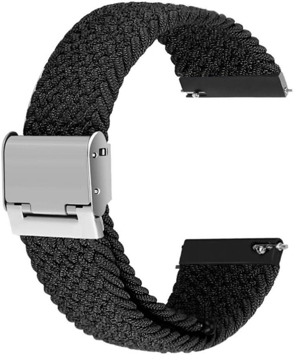 Verstelbare gevlochten nylon horlogeband voor heren en dames, comfortabel en geschikt voor smartwatches, 20mm/22mm, zwart, duurzaam en stijlvol