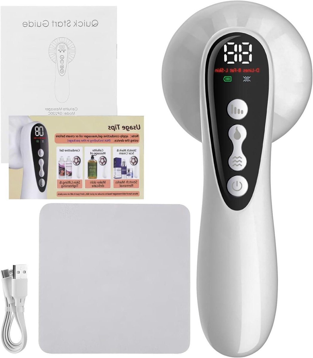 Cellulite Massageapparaat - Handmassager Lichaam - Huidversteviging - Geïntegreerde Warmte Trillingen - 20 x 10 x 7 cm - Wit