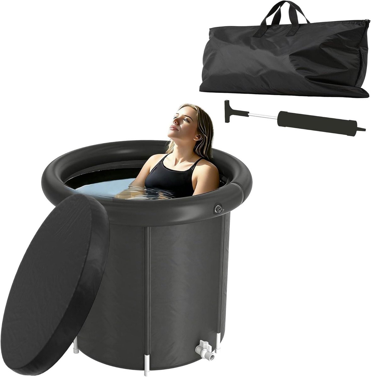 Opvouwbare Badkuip - Draagbaar Zitbad - Koude Therapie - 6-Laags Isolatie - 90 cm Diameter - Zwart