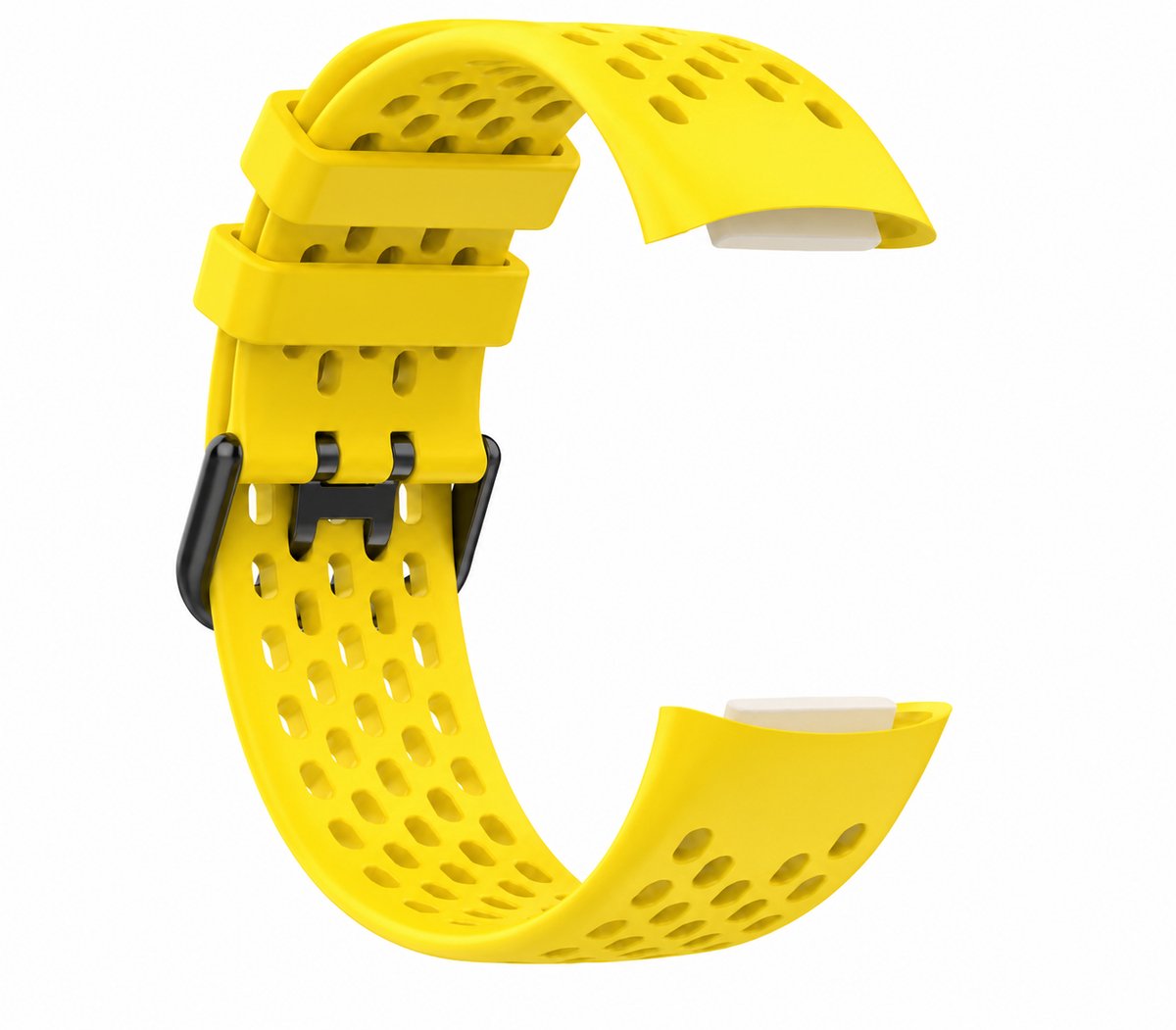 Jumada’s Siliconen Sportbandje - Geschikt voor Fitbit Charge 3 & 4 - Geel - Zwarte Gesp - Met gaatjes - M/L