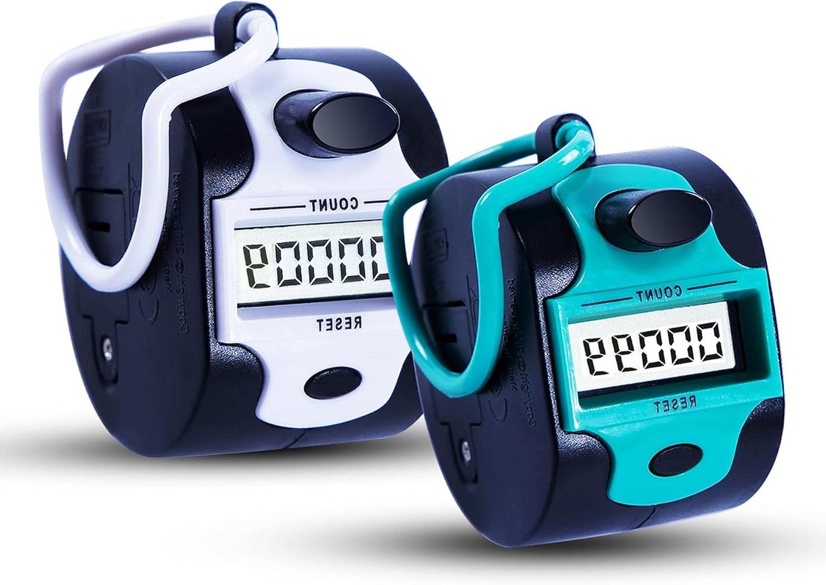 Digitale Teller - Handteller Clicker - Aantal Tellen - Groot LCD Display - 2 Stuks - Wit Blauw