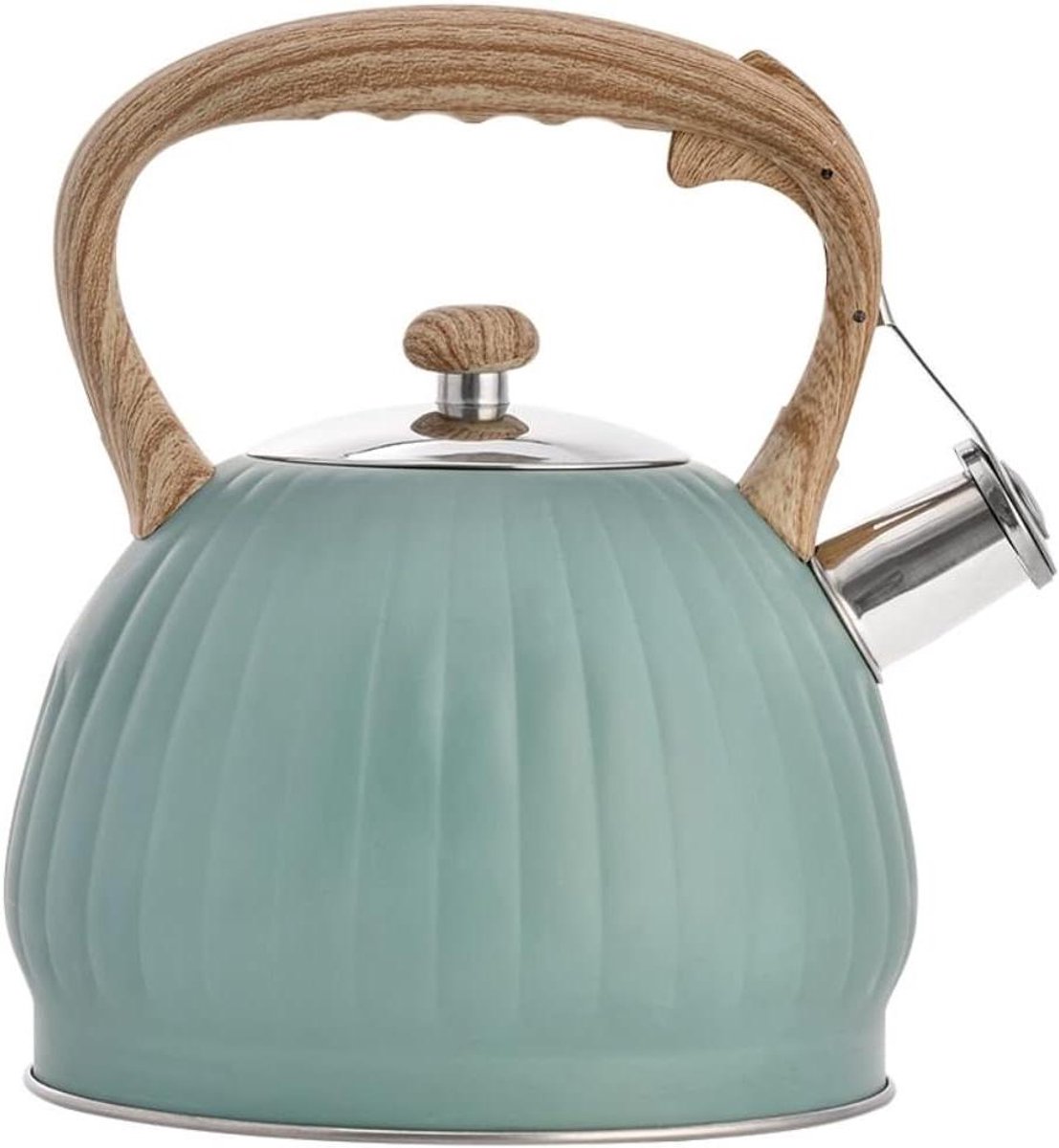 Waterkoker Fluitketel - Theepot Kookplaat - Water Koken - Houtnerf Handvat - 3.5L Capaciteit - Zwart