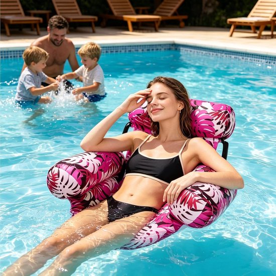 Opblaasbare Pool Ligstoel - Drijvende Lounger - Ontspannen op water - Ademende Mesh Stof - Compact Opvouwbaar - Roze — afbeelding 4